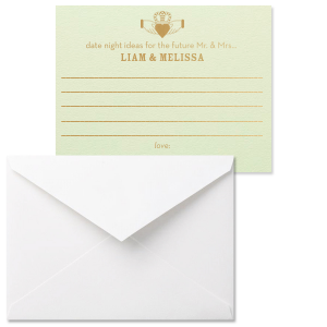 Include your guests by having them fill out the Celtic Date Night Advice Card! This card features a celtic heart design, and you can be personalized with the couple's names. At your wedding or bridal shower, hand these out to your guests so they can fill out date night ideas for the new couple and sign off with their name. 