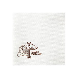 Embark on the ultimate pre-wedding hike with the Camp Bachelorette Last Trail Napkin, featuring a trailhead arrow donning a bridal veil and the playful words "Last Trail Before the Veil." Personalize with the bachelorette's name for a whimsical touch to your wilderness celebration.