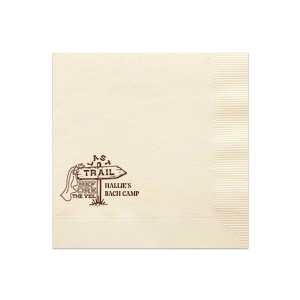 Embark on the ultimate pre-wedding hike with the Camp Bachelorette Last Trail Napkin, featuring a trailhead arrow donning a bridal veil and the playful words "Last Trail Before the Veil." Personalize with the bachelorette's name for a whimsical touch to your wilderness celebration.