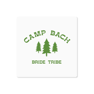 Label your bachelorette party essentials with the Camp Bachelorette Wilderness Label, featuring a serene forest scene topped with "Camp Bach" in an arch, evoking the spirit of adventure. An ideal accent for your camp themed bachelorette getaway.