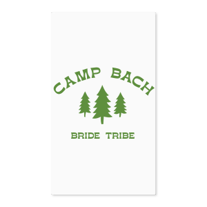 Label your bachelorette party essentials with the Camp Bachelorette Wilderness Label, featuring a serene forest scene topped with "Camp Bach" in an arch, evoking the spirit of adventure. An ideal accent for your camp themed bachelorette getaway.