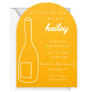 Invite guests to celebrate in sophisticated style with the Minimal Bridal Shower Wine Bottle Invitation. It sets the tone with the bride-to-be's name elegantly scripted, event details in a contemporary serif font, and a chic line drawing of a wine bottle. This minimalistic design promises an upscale and memorable bridal shower experience.