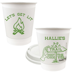 Gather around the bonfire with the Camp Bachelorette Last Trail Cup, featuring a lively campfire graphic paired with the cheeky phrase let's Get Lit, and a trailhead arrow dressed in a veil on the reverse, proclaiming "Last Trail Before the Veil." Customize with the bachelorette's name for a memento that captures the spirit of her final single days in the great outdoors.