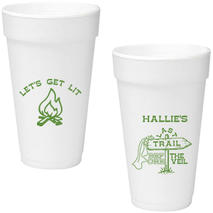 Gather around the bonfire with the Camp Bachelorette Last Trail Cup, featuring a lively campfire graphic paired with the cheeky phrase let's Get Lit, and a trailhead arrow dressed in a veil on the reverse, proclaiming "Last Trail Before the Veil." Customize with the bachelorette's name for a memento that captures the spirit of her final single days in the great outdoors.