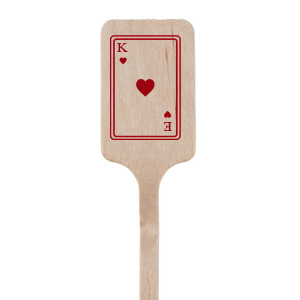 Add a touch of romance to your anniversary affair with the Hearts Playing Card Stir Stick. This charming piece, adorned with a hearts playing card graphic, can be personalized with your initials, symbolizing your shared love and affection. A heartfelt and stylish addition to your celebration of continued commitment.