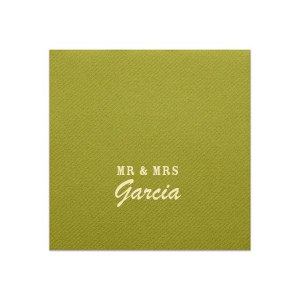 Introduce newlywed style with the Mr & Mrs Block Napkin. Bold block letters joyously announce the union, while the elegantly scripted surname dances below, adding a touch of grace. Perfect for a celebration that unites style and sentiment in every single fold.