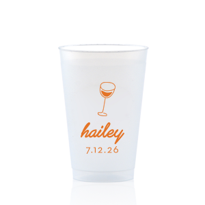 Captivate your guests with the Minimal Bridal Shower Cup, displaying a delicate wine glass illustration. Beneath it, the date of the event is inscribed in a refined sans serif font, while the bride-to-be's name adorns the top in a chic, modern script. A tasteful complement to your stylish and contemporary bridal shower.