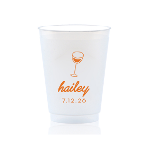 Captivate your guests with the Minimal Bridal Shower Cup, displaying a delicate wine glass illustration. Beneath it, the date of the event is inscribed in a refined sans serif font, while the bride-to-be's name adorns the top in a chic, modern script. A tasteful complement to your stylish and contemporary bridal shower.