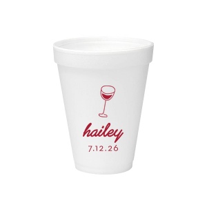 Captivate your guests with the Minimal Bridal Shower Cup, displaying a delicate wine glass illustration. Beneath it, the date of the event is inscribed in a refined sans serif font, while the bride-to-be's name adorns the top in a chic, modern script. A tasteful complement to your stylish and contemporary bridal shower.