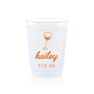 Captivate your guests with the Minimal Bridal Shower Cup, displaying a delicate wine glass illustration. Beneath it, the date of the event is inscribed in a refined sans serif font, while the bride-to-be's name adorns the top in a chic, modern script. A tasteful complement to your stylish and contemporary bridal shower.