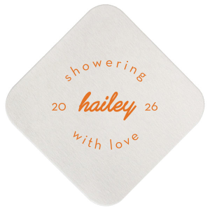 Embrace the essence of modern elegance with the Minimal Bridal Shower Coaster. The bride-to-be's name is gracefully scripted at the center, encircled by the tender sentiment "Showering with Love," with a space to add the celebration date. A chic and understated token of affection for her special day.
