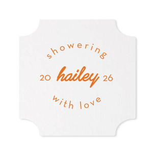 Embrace the essence of modern elegance with the Minimal Bridal Shower Coaster. The bride-to-be's name is gracefully scripted at the center, encircled by the tender sentiment "Showering with Love," with a space to add the celebration date. A chic and understated token of affection for her special day.