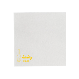 Lay the foundation for an elegant affair with the Minimal Bridal Shower Wine Bottle Napkin. Adorn your event with the bride-to-be's name in contemporary script, complemented by the shower date in a chic serif font, all alongside a stylized wine bottle graphic. A refined choice for a modern bridal shower setting.