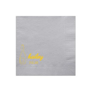 Lay the foundation for an elegant affair with the Minimal Bridal Shower Wine Bottle Napkin. Adorn your event with the bride-to-be's name in contemporary script, complemented by the shower date in a chic serif font, all alongside a stylized wine bottle graphic. A refined choice for a modern bridal shower setting.