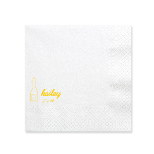 Lay the foundation for an elegant affair with the Minimal Bridal Shower Wine Bottle Napkin. Adorn your event with the bride-to-be's name in contemporary script, complemented by the shower date in a chic serif font, all alongside a stylized wine bottle graphic. A refined choice for a modern bridal shower setting.