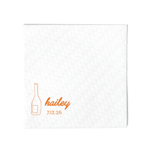 Lay the foundation for an elegant affair with the Minimal Bridal Shower Wine Bottle Napkin. Adorn your event with the bride-to-be's name in contemporary script, complemented by the shower date in a chic serif font, all alongside a stylized wine bottle graphic. A refined choice for a modern bridal shower setting.