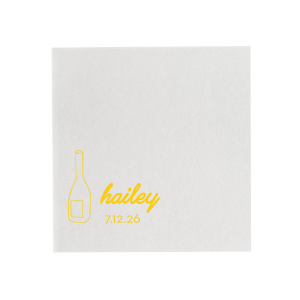 Lay the foundation for an elegant affair with the Minimal Bridal Shower Wine Bottle Napkin. Adorn your event with the bride-to-be's name in contemporary script, complemented by the shower date in a chic serif font, all alongside a stylized wine bottle graphic. A refined choice for a modern bridal shower setting.