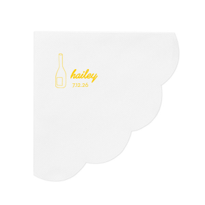 Lay the foundation for an elegant affair with the Minimal Bridal Shower Wine Bottle Napkin. Adorn your event with the bride-to-be's name in contemporary script, complemented by the shower date in a chic serif font, all alongside a stylized wine bottle graphic. A refined choice for a modern bridal shower setting.