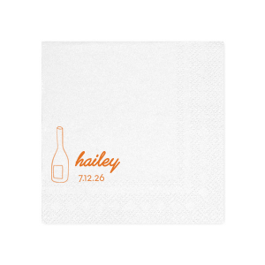 Lay the foundation for an elegant affair with the Minimal Bridal Shower Wine Bottle Napkin. Adorn your event with the bride-to-be's name in contemporary script, complemented by the shower date in a chic serif font, all alongside a stylized wine bottle graphic. A refined choice for a modern bridal shower setting.