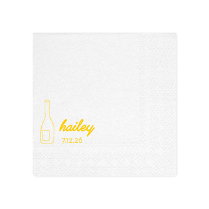 Lay the foundation for an elegant affair with the Minimal Bridal Shower Wine Bottle Napkin. Adorn your event with the bride-to-be's name in contemporary script, complemented by the shower date in a chic serif font, all alongside a stylized wine bottle graphic. A refined choice for a modern bridal shower setting.