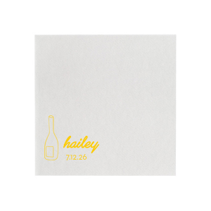 Lay the foundation for an elegant affair with the Minimal Bridal Shower Wine Bottle Napkin. Adorn your event with the bride-to-be's name in contemporary script, complemented by the shower date in a chic serif font, all alongside a stylized wine bottle graphic. A refined choice for a modern bridal shower setting.