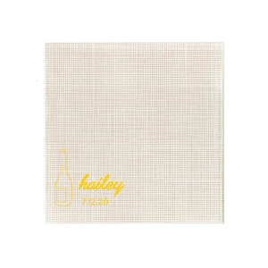 Lay the foundation for an elegant affair with the Minimal Bridal Shower Wine Bottle Napkin. Adorn your event with the bride-to-be's name in contemporary script, complemented by the shower date in a chic serif font, all alongside a stylized wine bottle graphic. A refined choice for a modern bridal shower setting.