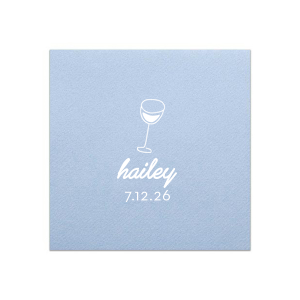 Present a touch of minimalist sophistication with the Minimal Bridal Shower Wine Glass Napkin, showcasing a bold line drawing of a wine glass. Below, add a personalized touch with the bride-to-be's name in a modern script, while the event date is tastefully displayed in a contemporary serif font. A perfect complement to a chic and stylish bridal shower.