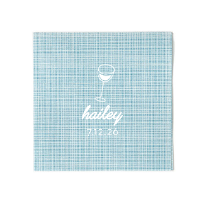 Present a touch of minimalist sophistication with the Minimal Bridal Shower Wine Glass Napkin, showcasing a bold line drawing of a wine glass. Below, add a personalized touch with the bride-to-be's name in a modern script, while the event date is tastefully displayed in a contemporary serif font. A perfect complement to a chic and stylish bridal shower.