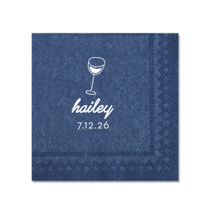 Present a touch of minimalist sophistication with the Minimal Bridal Shower Wine Glass Napkin, showcasing a bold line drawing of a wine glass. Below, add a personalized touch with the bride-to-be's name in a modern script, while the event date is tastefully displayed in a contemporary serif font. A perfect complement to a chic and stylish bridal shower.