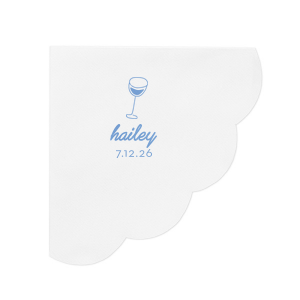 Present a touch of minimalist sophistication with the Minimal Bridal Shower Wine Glass Napkin, showcasing a bold line drawing of a wine glass. Below, add a personalized touch with the bride-to-be's name in a modern script, while the event date is tastefully displayed in a contemporary serif font. A perfect complement to a chic and stylish bridal shower.