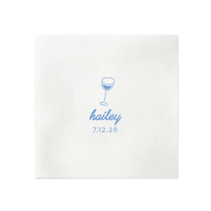 Present a touch of minimalist sophistication with the Minimal Bridal Shower Wine Glass Napkin, showcasing a bold line drawing of a wine glass. Below, add a personalized touch with the bride-to-be's name in a modern script, while the event date is tastefully displayed in a contemporary serif font. A perfect complement to a chic and stylish bridal shower.