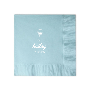 Present a touch of minimalist sophistication with the Minimal Bridal Shower Wine Glass Napkin, showcasing a bold line drawing of a wine glass. Below, add a personalized touch with the bride-to-be's name in a modern script, while the event date is tastefully displayed in a contemporary serif font. A perfect complement to a chic and stylish bridal shower.