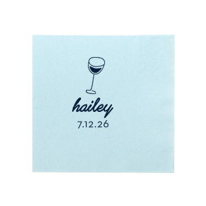 Present a touch of minimalist sophistication with the Minimal Bridal Shower Wine Glass Napkin, showcasing a bold line drawing of a wine glass. Below, add a personalized touch with the bride-to-be's name in a modern script, while the event date is tastefully displayed in a contemporary serif font. A perfect complement to a chic and stylish bridal shower.