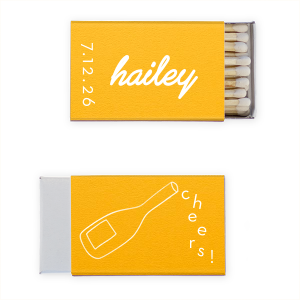Spark elegance at your bridal shower with the Minimal Bridal Shower Cheers Matchbook. Personalize with the bride-to-be's name in a stylized script font beside the event date. The flip side intrigues with a wine bottle illustration, whimsically pouring out the word "cheers." A chic and playful way to light up the occasion.