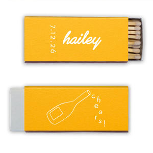 Spark elegance at your bridal shower with the Minimal Bridal Shower Cheers Matchbook. Personalize with the bride-to-be's name in a stylized script font beside the event date. The flip side intrigues with a wine bottle illustration, whimsically pouring out the word "cheers." A chic and playful way to light up the occasion.