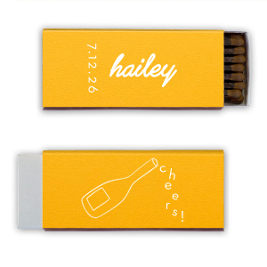 Spark elegance at your bridal shower with the Minimal Bridal Shower Cheers Matchbook. Personalize with the bride-to-be's name in a stylized script font beside the event date. The flip side intrigues with a wine bottle illustration, whimsically pouring out the word "cheers." A chic and playful way to light up the occasion.