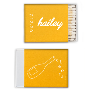 Spark elegance at your bridal shower with the Minimal Bridal Shower Cheers Matchbook. Personalize with the bride-to-be's name in a stylized script font beside the event date. The flip side intrigues with a wine bottle illustration, whimsically pouring out the word "cheers." A chic and playful way to light up the occasion.