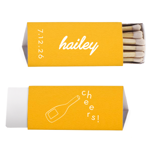 Spark elegance at your bridal shower with the Minimal Bridal Shower Cheers Matchbook. Personalize with the bride-to-be's name in a stylized script font beside the event date. The flip side intrigues with a wine bottle illustration, whimsically pouring out the word "cheers." A chic and playful way to light up the occasion.