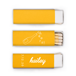 Spark elegance at your bridal shower with the Minimal Bridal Shower Cheers Matchbook. Personalize with the bride-to-be's name in a stylized script font beside the event date. The flip side intrigues with a wine bottle illustration, whimsically pouring out the word "cheers." A chic and playful way to light up the occasion.