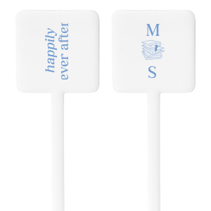 Stir your celebratory drinks with the Happily Ever After Stir Stick, inscribed with the timeless phrase on one side. Flip to personalize with the couple's initials, flanked by an illustrative stack of books—an homage to the chapters of their unique love story.