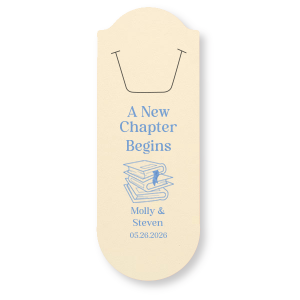 Mark your place in the story of love with the A New Chapter Begins Bookmark, featuring a stack of books that symbolize the journey ahead. Personalize this keepsake with the couple's names and the date of their special occasion, a thoughtful memento of their new beginning together.