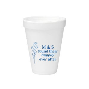 Celebrate the blossoming of a new union with the Happily Ever After Floral Cup, adorned with a graphic of a delicate flower. Customize with the couple's initials to the right, placed elegantly above the phrase "found their happily ever after," symbolizing the beauty of their lasting love.