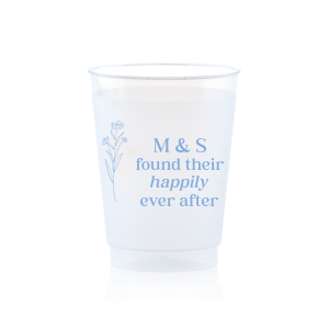 Celebrate the blossoming of a new union with the Happily Ever After Floral Cup, adorned with a graphic of a delicate flower. Customize with the couple's initials to the right, placed elegantly above the phrase "found their happily ever after," symbolizing the beauty of their lasting love.