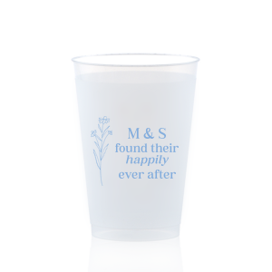 Celebrate the blossoming of a new union with the Happily Ever After Floral Cup, adorned with a graphic of a delicate flower. Customize with the couple's initials to the right, placed elegantly above the phrase "found their happily ever after," symbolizing the beauty of their lasting love.