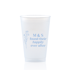 Celebrate the blossoming of a new union with the Happily Ever After Floral Cup, adorned with a graphic of a delicate flower. Customize with the couple's initials to the right, placed elegantly above the phrase "found their happily ever after," symbolizing the beauty of their lasting love.