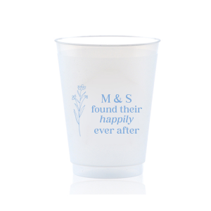 Celebrate the blossoming of a new union with the Happily Ever After Floral Cup, adorned with a graphic of a delicate flower. Customize with the couple's initials to the right, placed elegantly above the phrase "found their happily ever after," symbolizing the beauty of their lasting love.