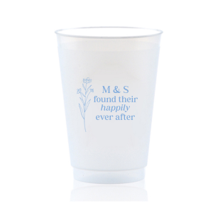 Celebrate the blossoming of a new union with the Happily Ever After Floral Cup, adorned with a graphic of a delicate flower. Customize with the couple's initials to the right, placed elegantly above the phrase "found their happily ever after," symbolizing the beauty of their lasting love.
