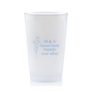 Celebrate the blossoming of a new union with the Happily Ever After Floral Cup, adorned with a graphic of a delicate flower. Customize with the couple's initials to the right, placed elegantly above the phrase "found their happily ever after," symbolizing the beauty of their lasting love.