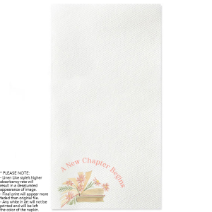 Turn the page to a beautiful beginning with the A New Chapter Begins Full Color Napkin, featuring an enchanting full-color illustration of books with flowers blooming from the pages. Beneath this symbol of growth and new beginnings, add a personalized touch with the couple's names, crafting an elegant narrative for your celebration.