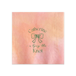 Set a scene of romance and anticipation with the Romantic Bow Bridal Shower Napkin, delicately personalized with the bride's name hovering above a graphic of an elegant bow, followed by "Tying the Knot" in a sleek, modern script. The perfect blend of love and style for her special day.